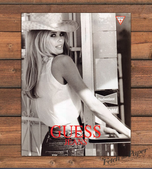 Guess Jeans Claudia Schiffer Western Cowgirl Glam Print Ad 1992 1990s