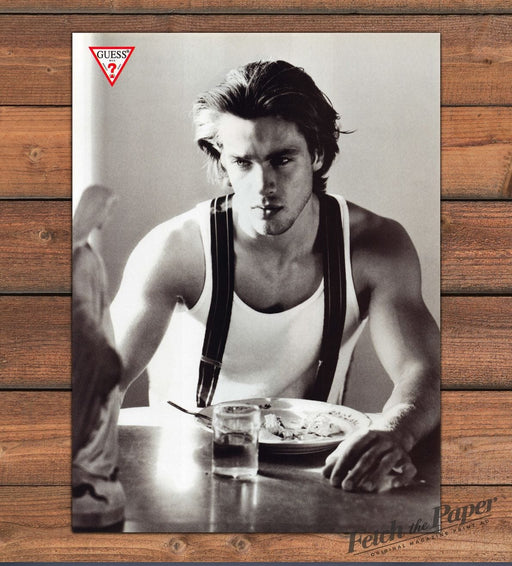 Guess Men Male Model Beiron Andersson in Suspenders Print Ad 1993 1990s