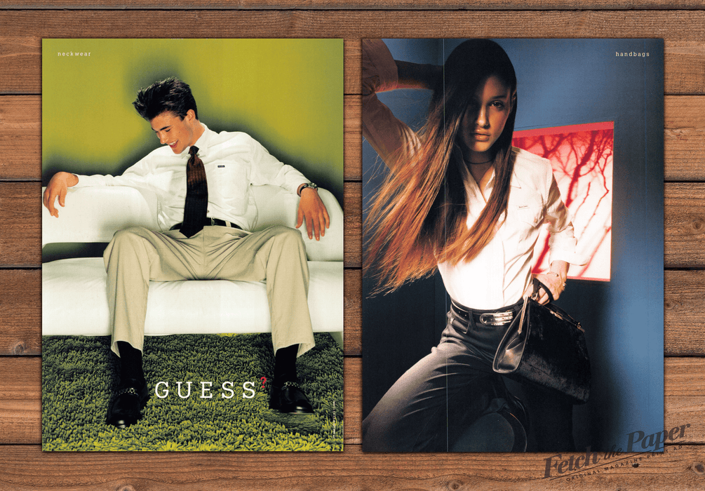 Guess Neckwear and Handbags Models 1 Page (Front/Back) Print Ad 1997 1990s