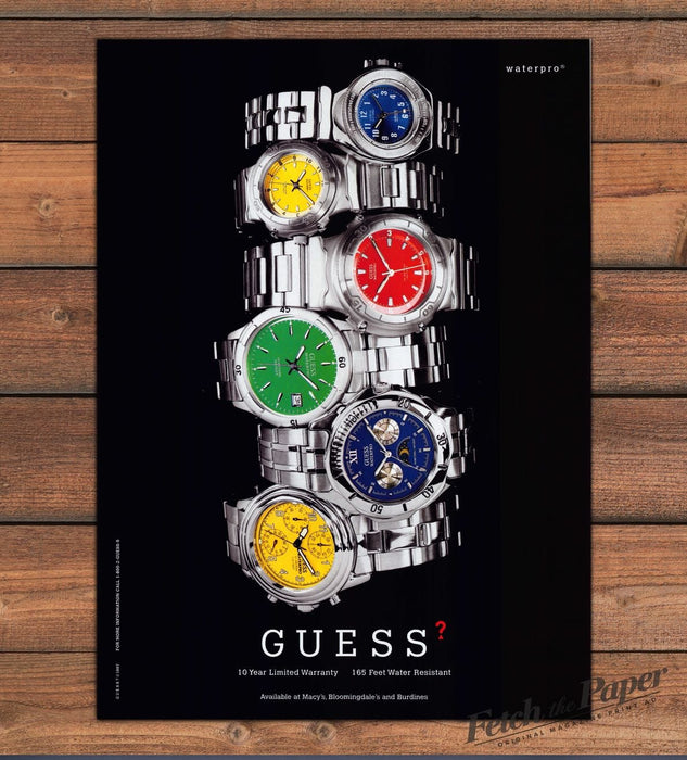 Guess Waterpro Colorful Watch Stack Print Ad 1997 1990s