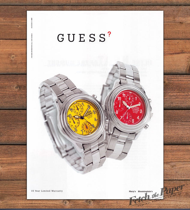 Guess Waterpro Yellow Red Chronograph Watches Pair Print Ad 1997 1990s