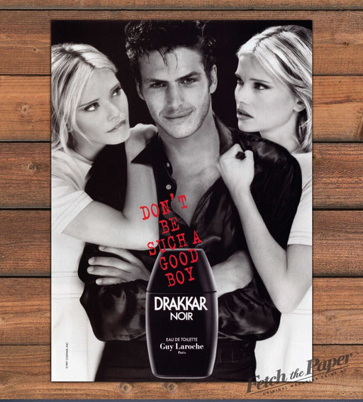 Guy Laroche Drakkar Noir Cologne Man Two Women Good Boy Print Ad 1997 1990s