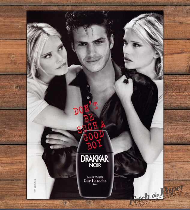 Guy Laroche Drakkar Noir Cologne Man Two Women Good Boy Print Ad 1997 1990s