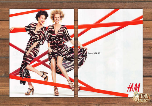 H&M 2000s Print Advertisement Ad (2 pages) 2009 Dresses Legs Animal Prints