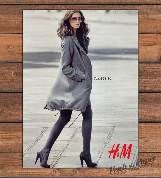 H&M Gray Parka Coat Model Sunglasses Black Tights Legs Heels Print Ad 2007 2000s