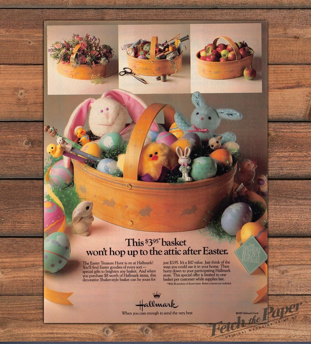 Hallmark Easter Shaker Basket Plush Bunnies Chicks Eggs Print Ad 1987 1980s