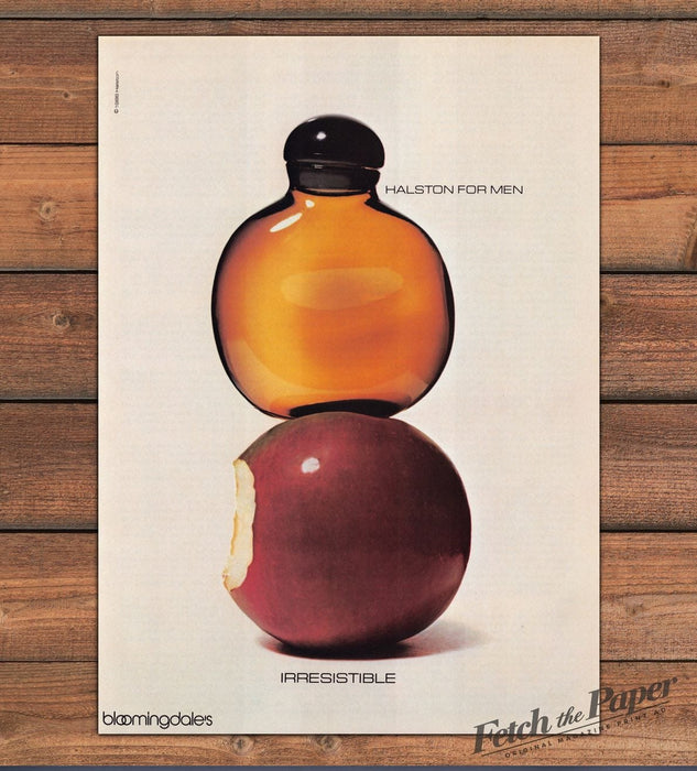 Halston For Men Irresistible Cologne Red Apple Print Ad 1986 1980s