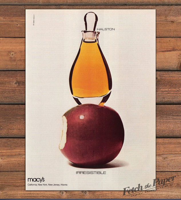 Halston Irresistible Perfume Bottle Red Apple Macys Print Ad 1986 1980s
