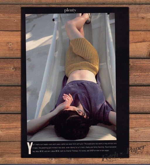 Hammock Gold Ribbed Miniskirt Purple Knit Top Legs Magazine Photo 1985 1980s