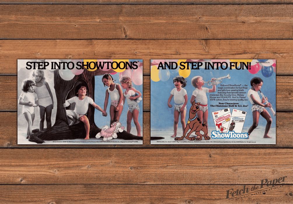 Hanes ShowToons Kids Briefs Scooby Doo GI Joe Print Ad 1987 1980s (2pgs)