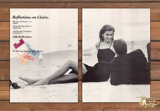Hanes Silk Reflections Pantyhose Claire Beach Couple Print Ad 1989 1980s (2 pgs)