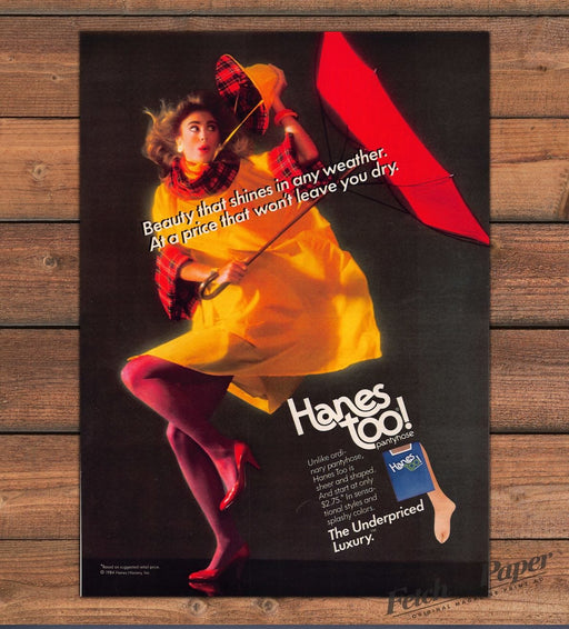 Hanes Too! 1980s Print Advertisement 1985 Windy Weather Hosiery Pantyhose