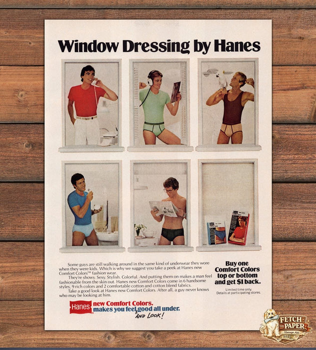 Hanes Window Dressing Comfort Colors Men Underwear Briefs Print Ad 1979 1970s