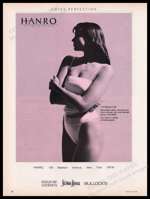 Hanro Of Switzerland Lingerie 1980s Print Advertisement Ad 1988 Hi Cut Legs Fetch the Paper!