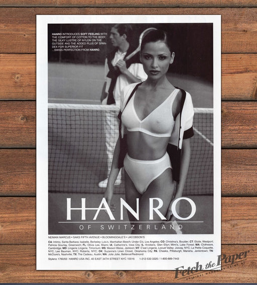 Hanro of Switzerland Lingerie Tennis Court Print Ad 1997 1990s