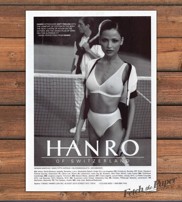 Hanro of Switzerland Lingerie Tennis Court Print Ad 1997 1990s