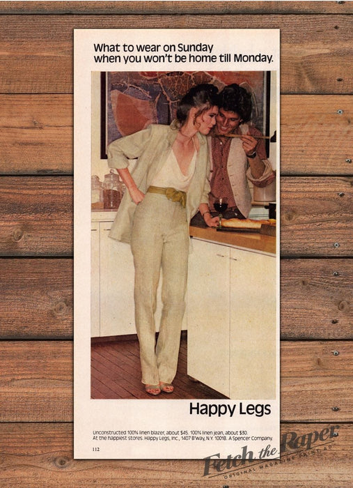 Happy Legs Linen Blazer Jeans Couple Kitchen Sunday Print Ad 1979 1970s