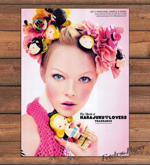 Harajuku Lovers Fragrance Doll Bottles Flowers Woman Pink Print Ad 2008 2000s