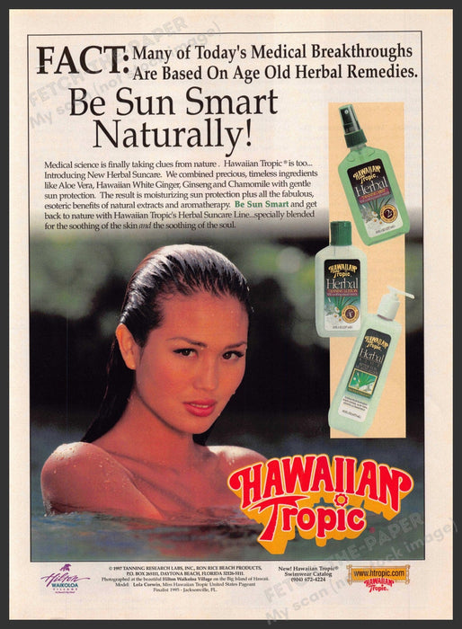 Hawaiian Tropic 1990s Print Advertisement Ad 1997 Herbal Water Hawaiian Tropic
