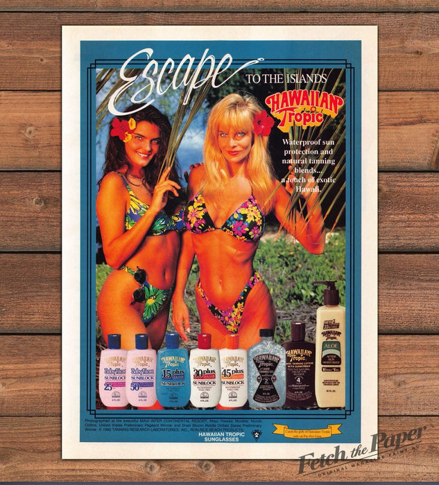 Hawaiian Tropic Floral Bikini Models Escape To The Islands Print Ad 1993 1990s