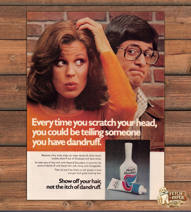 Head Shoulders Shampoo Dandruff Scratch Couple Glasses Print Ad 1979 1970s