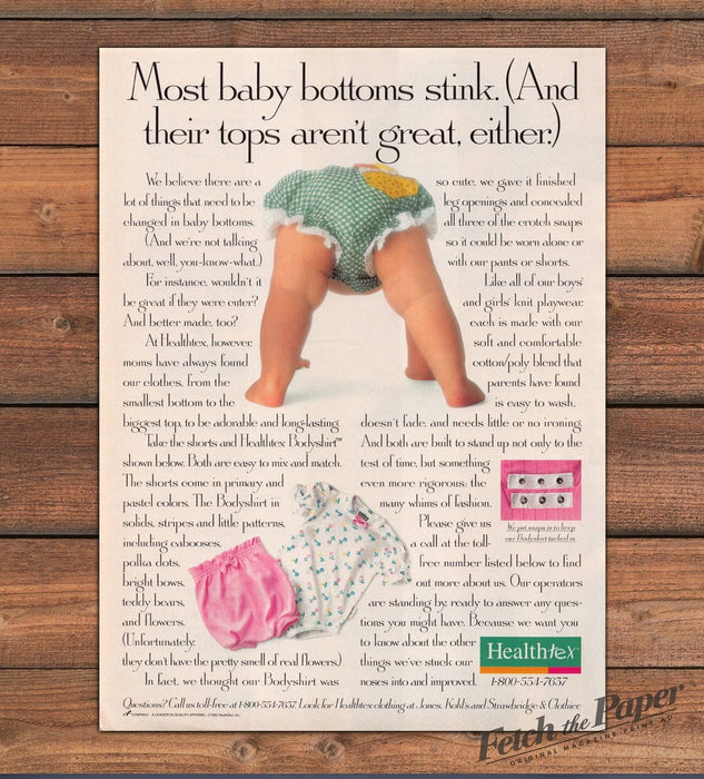 Healthtex Baby Bottom Gingham Diaper Cover Bodyshirt Print Ad 1993 1990s