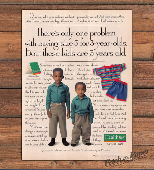 Healthtex Two Boys Teal Shirts Khaki Pants Kids Sizing Chart Print Ad 1993 1990s