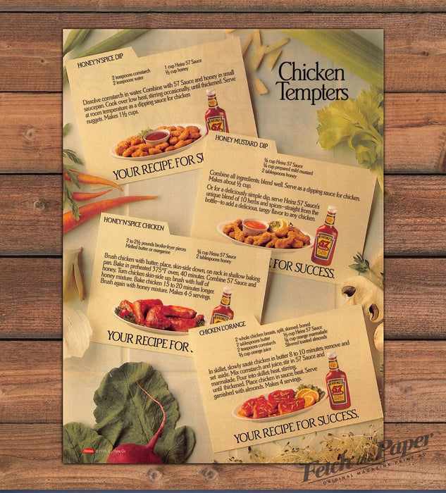 Heinz 57 Chicken Tempters Recipe Cards Dips Print Ad 1986 1980s