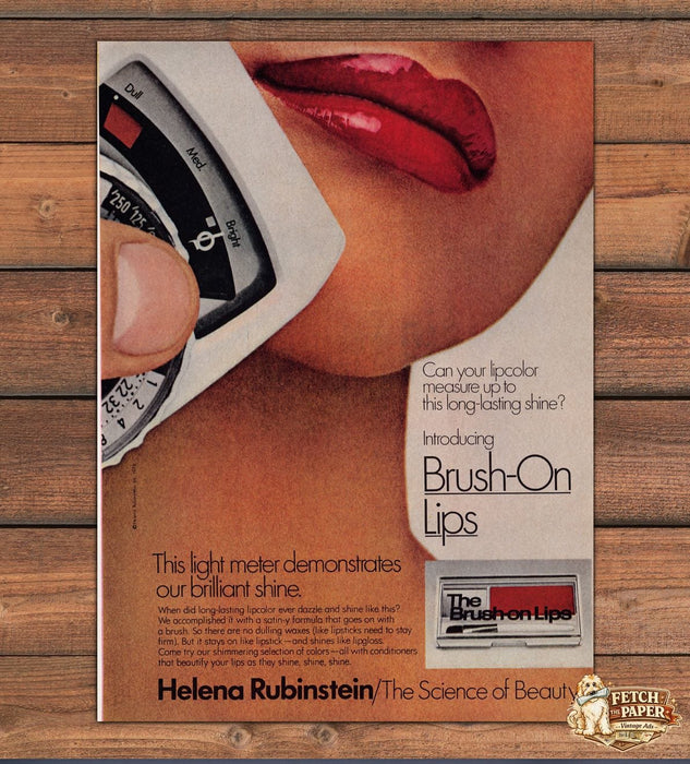 Helena Rubinstein Brush-On Lips Glossy Red Lips Light Meter Print Ad 1978 1970s