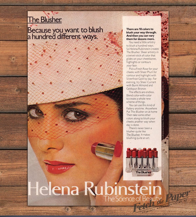 Helena Rubinstein The Blusher Veiled Hat Swivel Stick Print Ad 1979 1970s