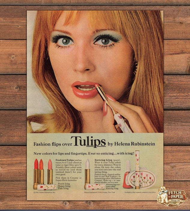 Helena Rubinstein Tulips Lipstick Fingertips Redhead Model Print Ad 1966 1960s