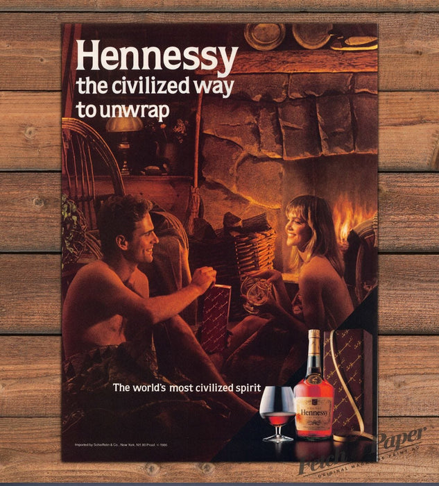 Hennessy Cognac Civilized Way To Unwrap Fireplace Couple Print Ad 1986 1980s