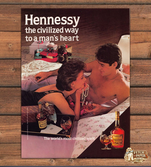 Hennessy Cognac Couple in Bed 1980s Print Advertisement Ad 1984