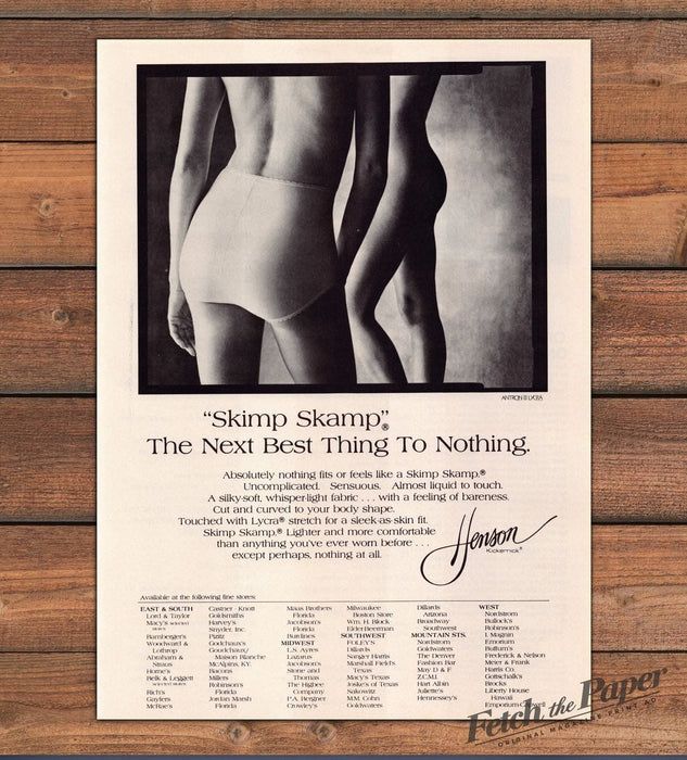 Henson Skimp Skamp Sheer Briefs Bare Back Silhouette Print Ad 1986 1980s
