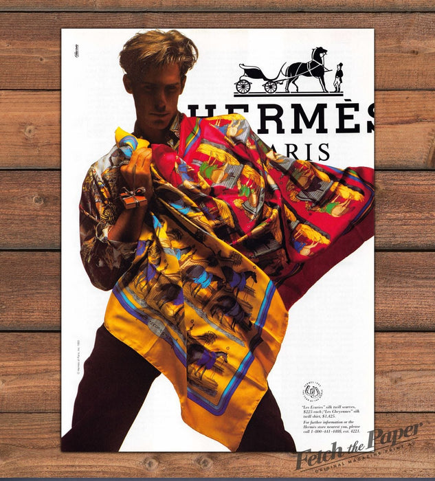 Hermès Paris Man With Silk Scarves Les Ecuries Print Ad 1993 1990s