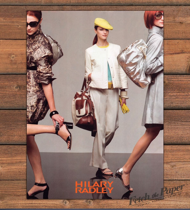 Hilary Radley Runway Walk Handbags Sandals Fashion Trio Chic Print Ad 2008 2000s