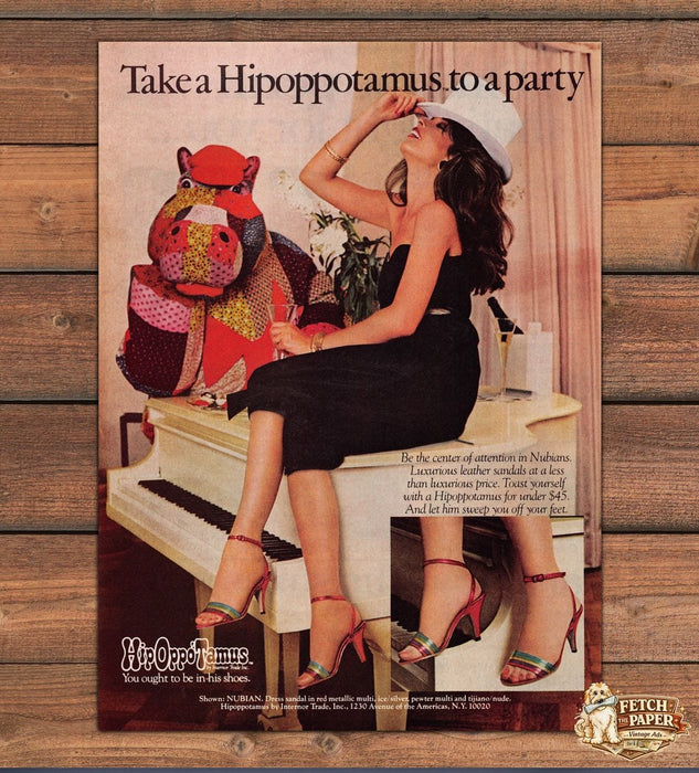 Hipoppotamus Nubian Sandals High Heels Legs Party Print Ad 1981 1980s