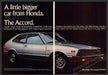 Honda Accord 1970s Print Advertisement (2 page) 1976 "A little bigger car" Fetch-the-Paper