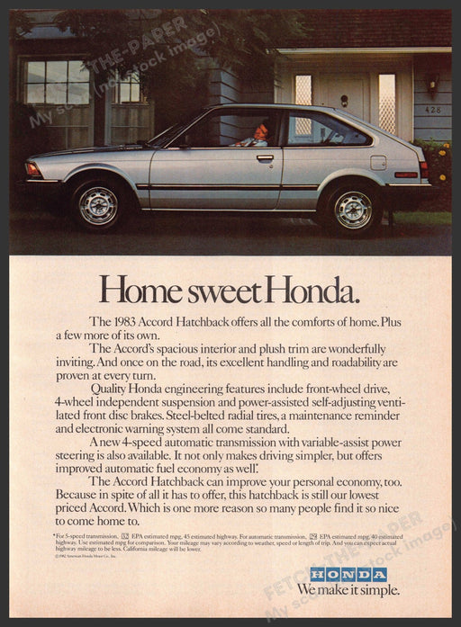 Honda Accord Hatchback Car 1980s Print Advertisement 1983 Fetch-the-Paper