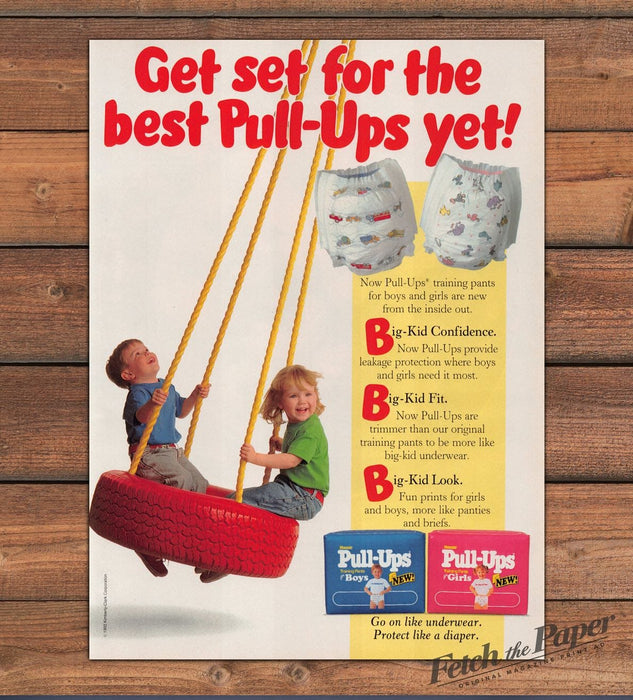 Huggies Pull-Ups Training Pants Kids Tire Swing Print Ad 1993 1990s