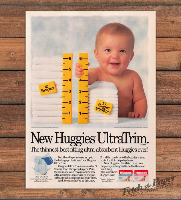 Huggies UltraTrim Diapers Baby Height Chart Print Ad 1993 1990s