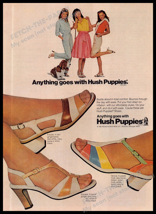 Hush Puppies Anything Goes Women Feet High Heels 1980s Magazine Print Ad 1981