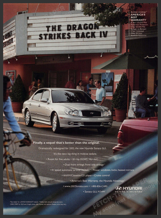 Hyundai Sonata GLS Car 2000s Print Advertisement 2001 Marquee Theater Sign Fetch-the-Paper