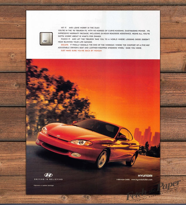 Hyundai Tiburon FX Red Coupe Leave Worry in the Dust Print Ad 1998 1990s