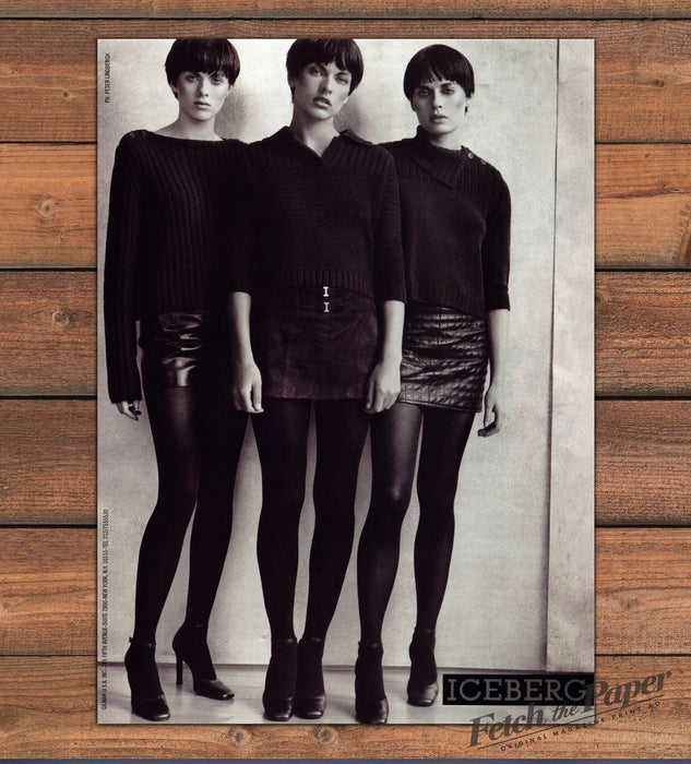 Iceberg Three Women Leather Mini Skirts Tights Heels Print Ad 1997 1990s