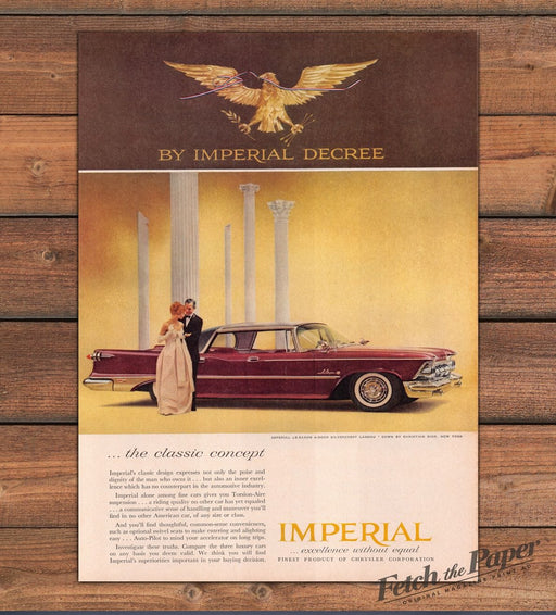 Imperial LeBaron Chrysler By Imperial Decree Burgundy Car Print Ad 1959 1950s