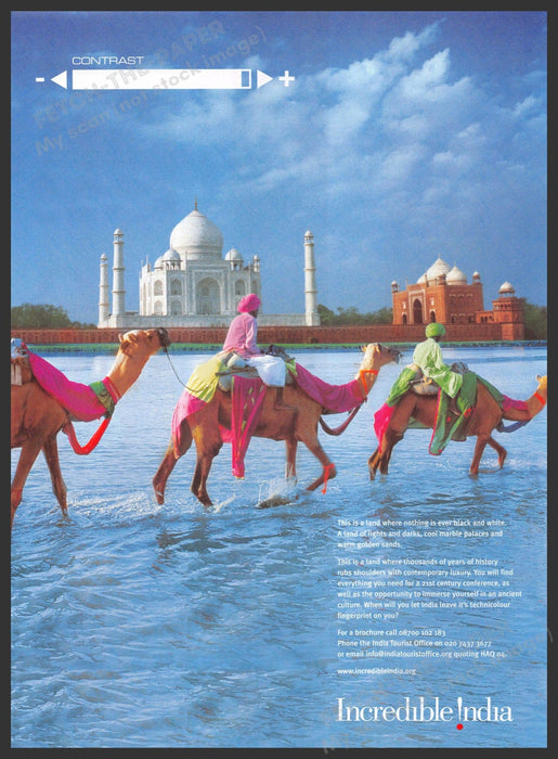 India Travel Promo 2000s Magazine Print Advertisement 2005 Camels Taj Mahal India