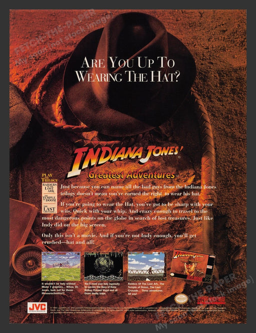 Indiana Jones' Greatest Adventures Video Game 1990s Print Advertisement Ad 1994