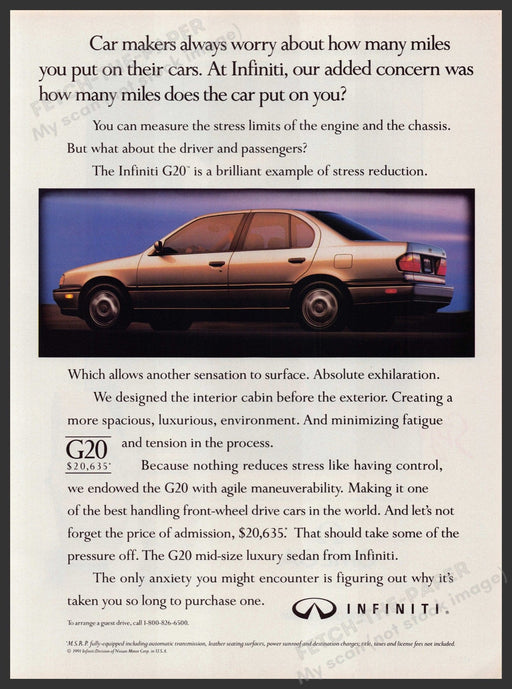Infiniti G20 Car 1990s Print Advertisement 1991 Fetch-the-Paper