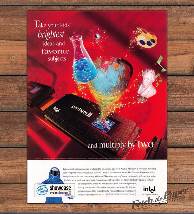 Intel Pentium II Kids Software Globe Science Beethoven Print Ad 1998 1990s